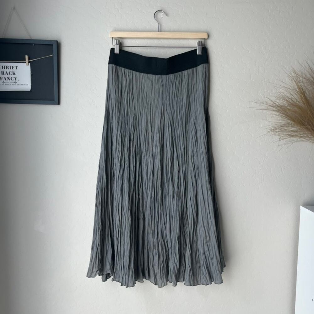 CP Shades Gray Crinkle Textured A-Line Lagenlook Pull-On Midi Skirt Size Medium - Picture 6 of 8